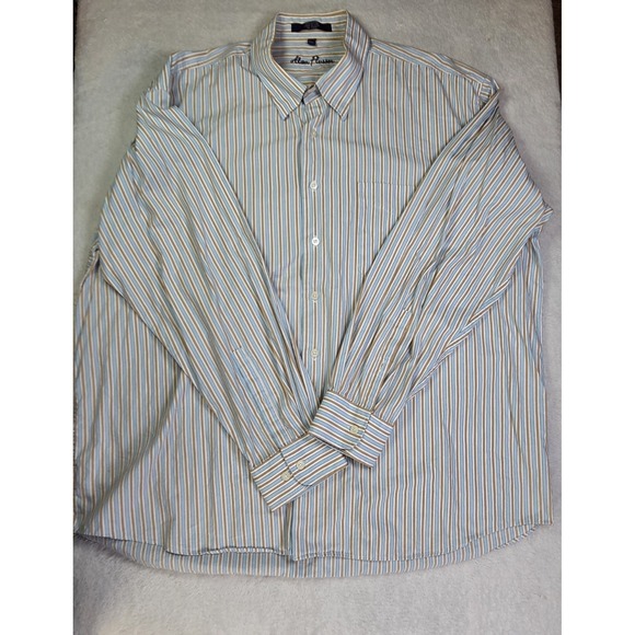 Alan Flusser Other - Alan Flusser Men's XXL Striped Dress Shirt Blue Tan Cotton Button Up Classic Fit
